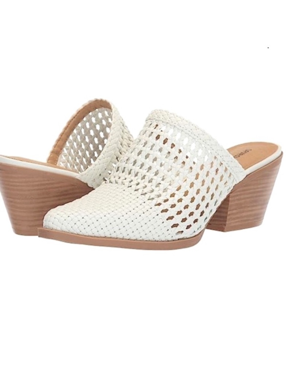 WOVEN MULE SLIDES BLOCK ANGLE HEEL SIZE 9 TAUPE EUC